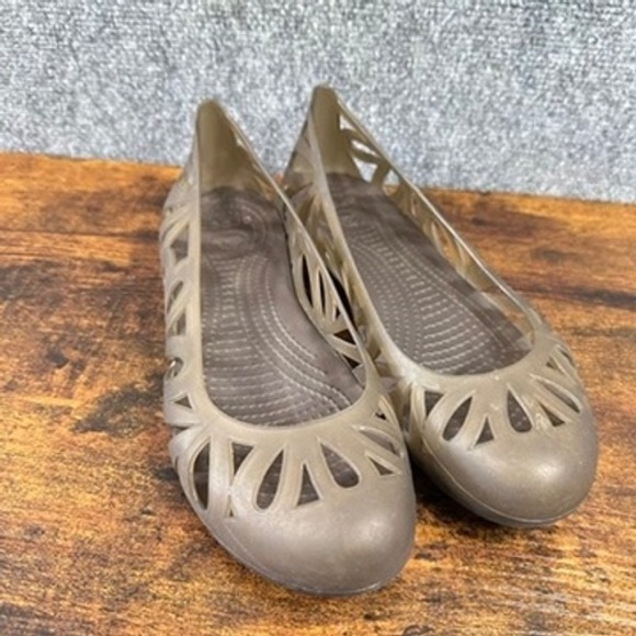 Crocs Isabella Jelly Flats Sz 10 Bronze Cutout Slip On Shoes Summer Beach Travel - Picture 3 of 5
